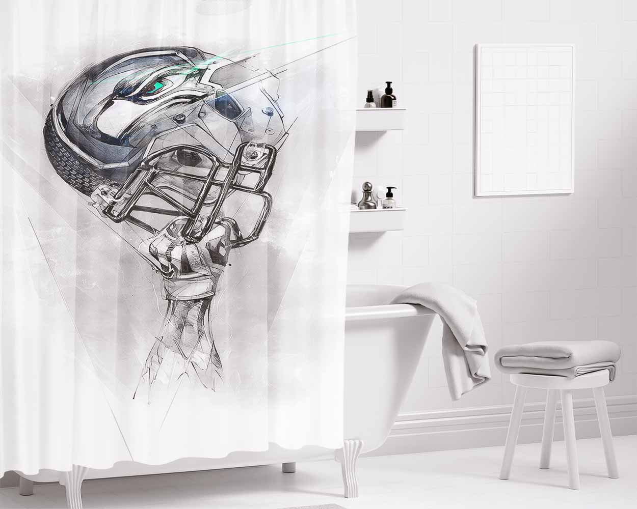 Seahawks Helmets Bathroom Shower Curtain Fabric Waterproof | 66 X 72 Inch