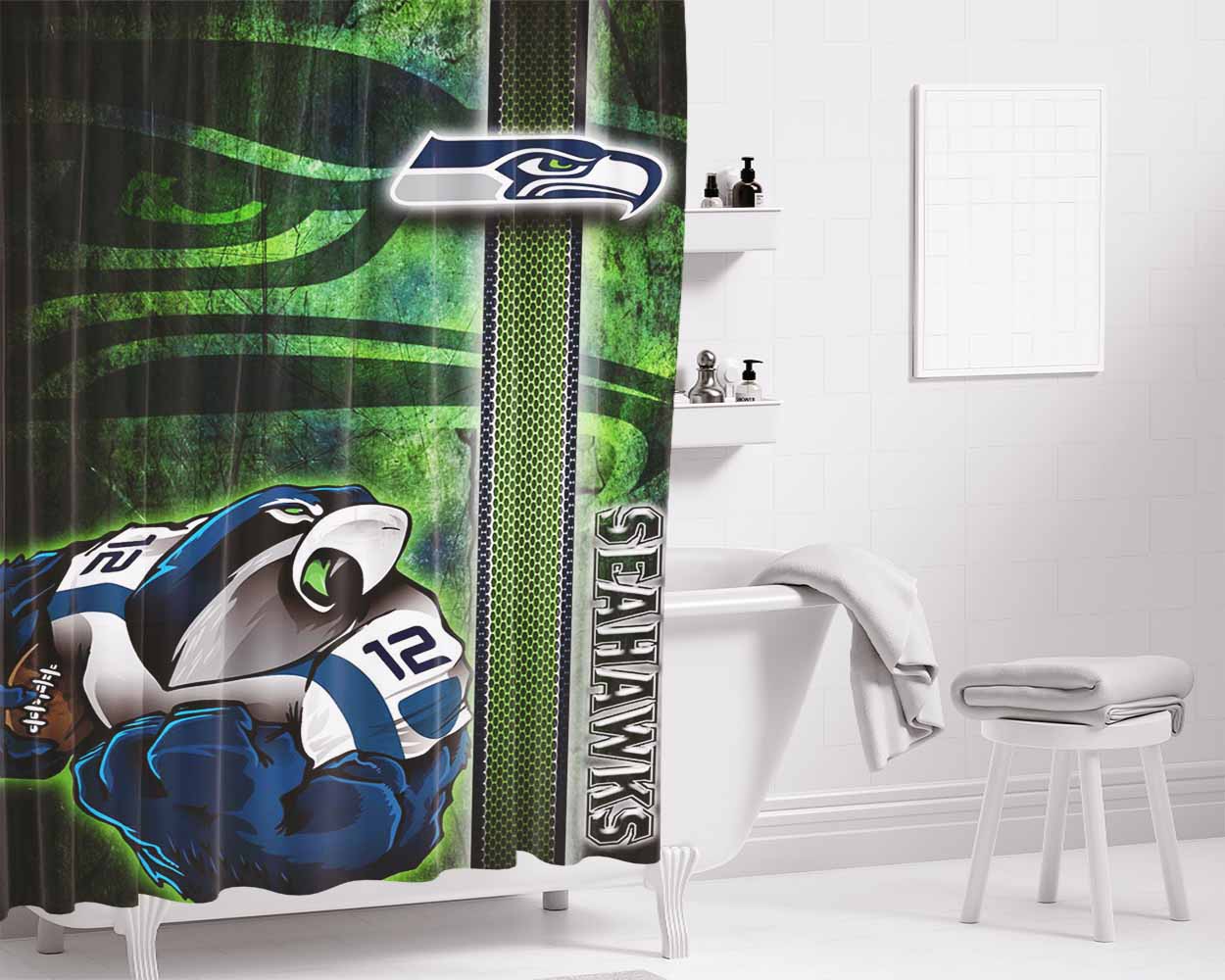 Seahawks Bathroom Shower Curtain Fabric Waterproof | 66 X 72 Inch