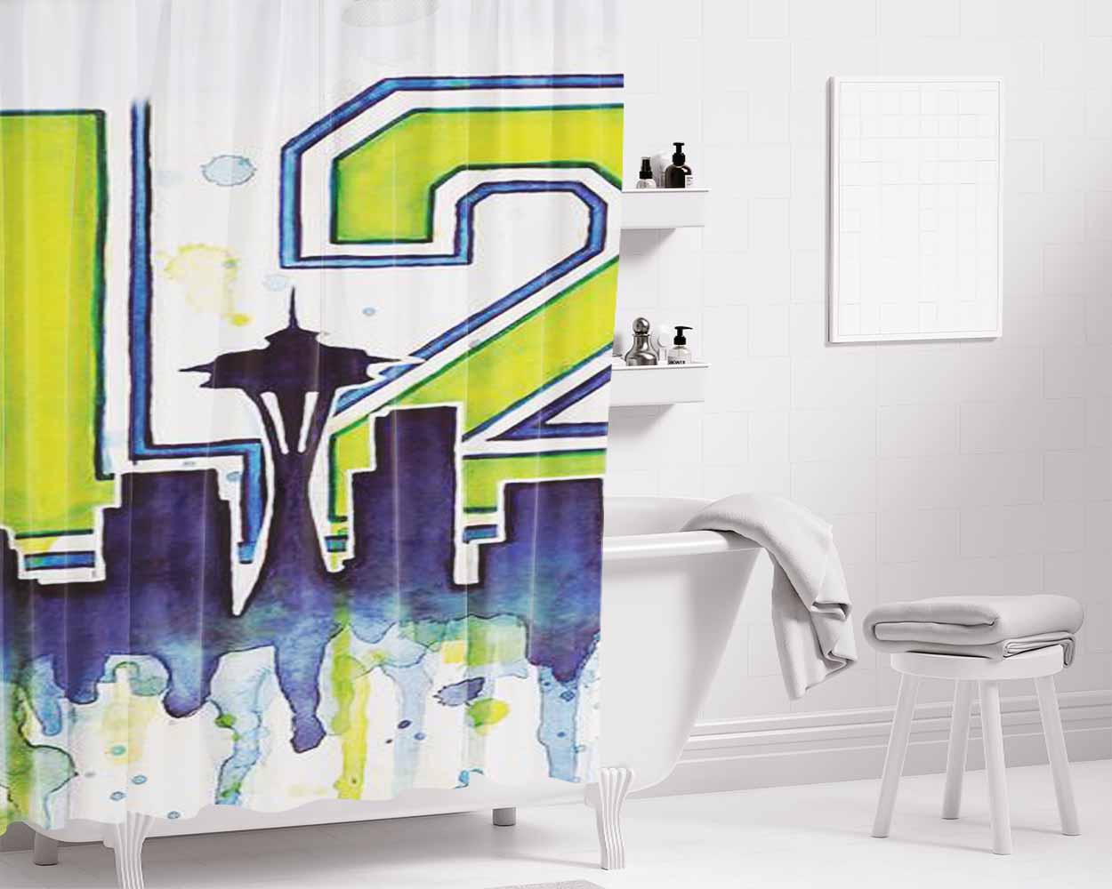Seattle 12Th Man Art For Seahwks Bathroom Shower Curtain Fabric Waterproof | 66 X 72 Inch