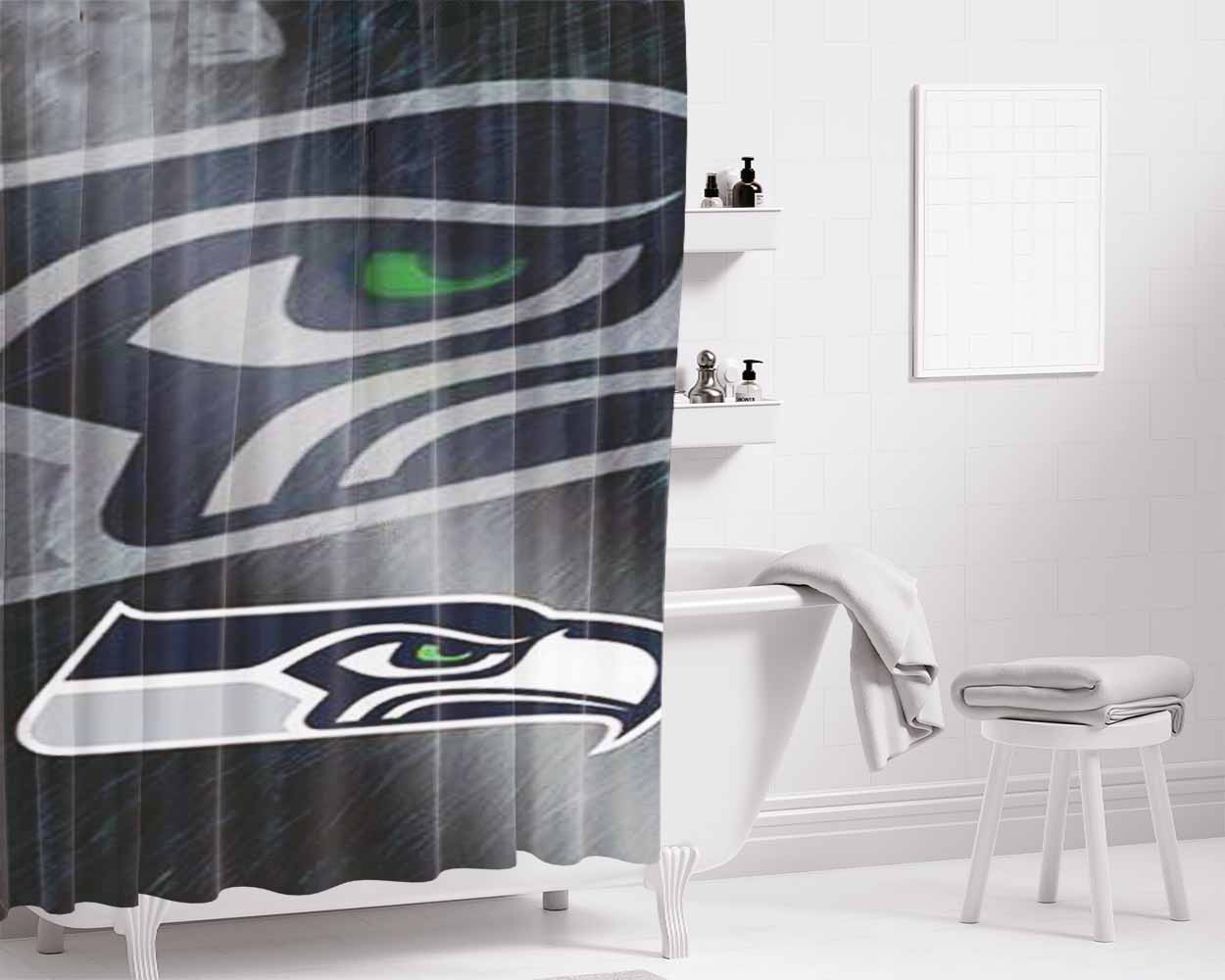 Seattle Seahawks Diagonal Blur Bathroom Shower Curtain Fabric Waterproof | 66 X 72 Inch