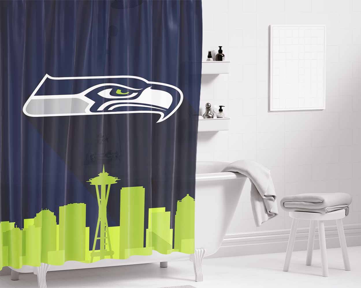 Seattle Seahawks Logo Bathroom Shower Curtain Fabric Waterproof | 66 X 72 Inch