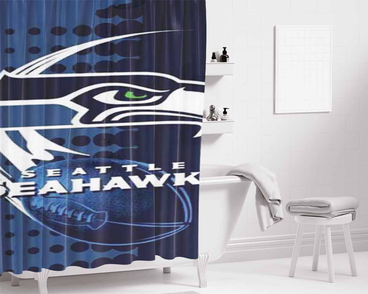 Seattle Seahawks Over Dots Bathroom Shower Curtain Fabric Waterproof | 66 X 72 Inch