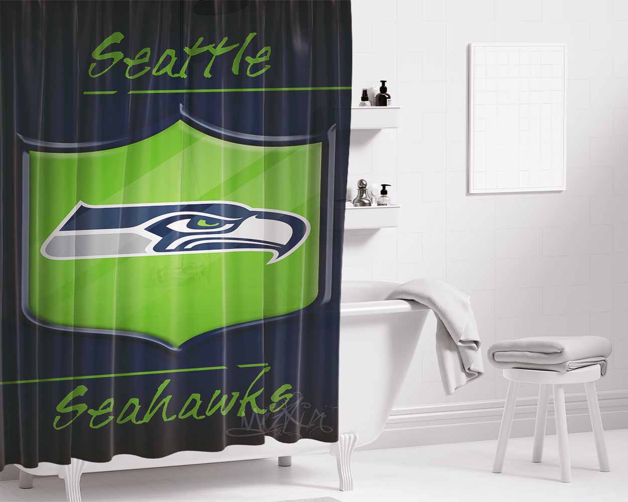 Seattle Seahawks, 12Th Man Bathroom Shower Curtain Fabric Waterproof | 66 X 72 Inch