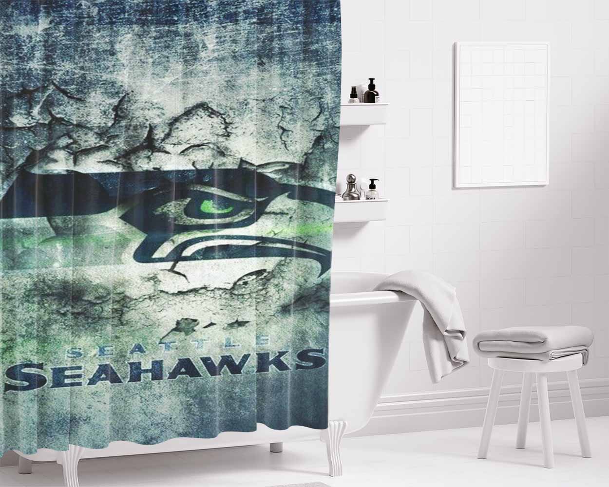 Seattle Seahawks Bathroom Shower Curtain Fabric Waterproof | 66 X 72 Inch