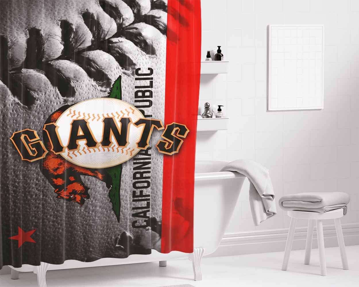 Sf Giants Cali Bathroom Shower Curtain Fabric Waterproof | 66 X 72 Inch