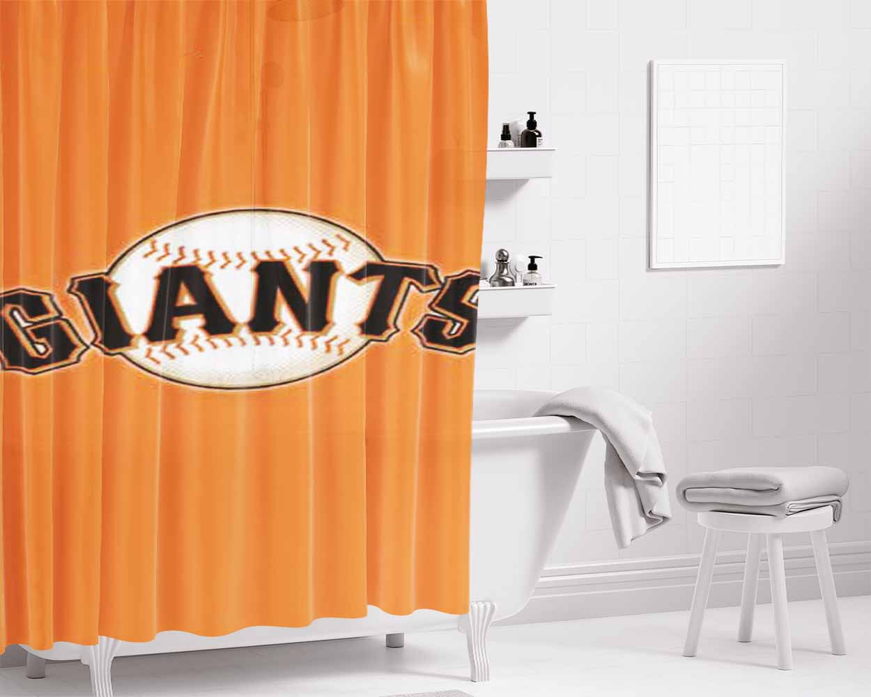 Sf Giants Logo On Orange Bathroom Shower Curtain Fabric Waterproof | 66 X 72 Inch
