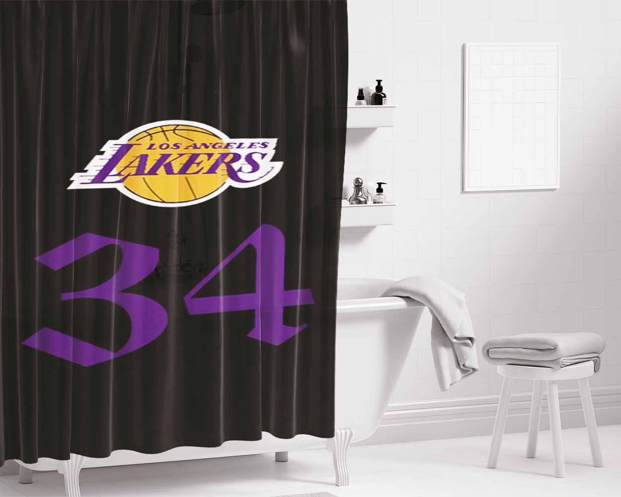 Shaquille Oneal Lakers Jersey Champion Nba Bathroom Shower Curtain Fabric Waterproof | 66 X 72 Inch