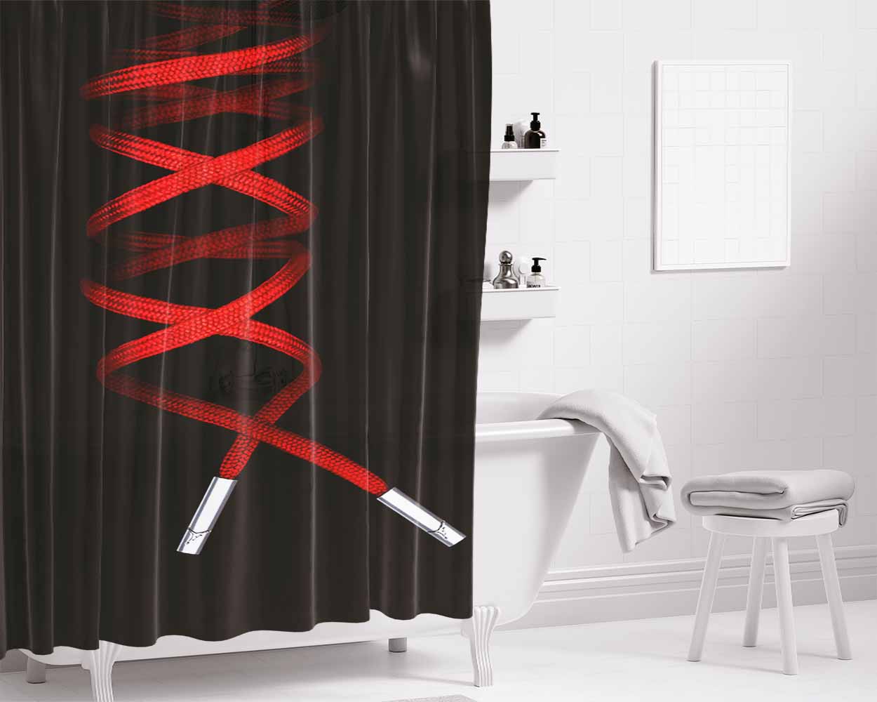 Shoelace Jordan Red Bathroom Shower Curtain Fabric Waterproof | 66 X 72 Inch