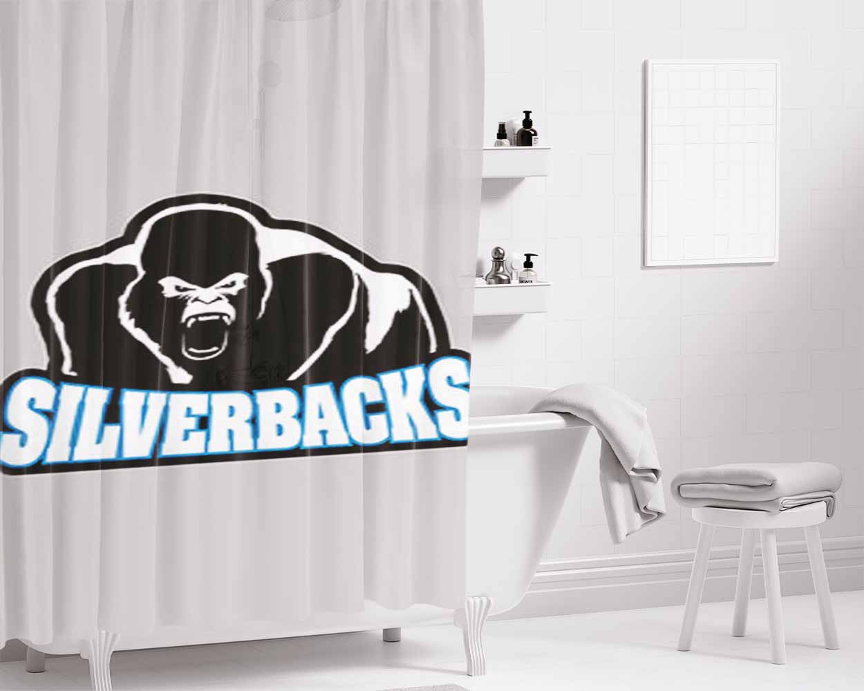 Silverback Baseball Logo Gray Bathroom Shower Curtain Fabric Waterproof | 66 X 72 Inch