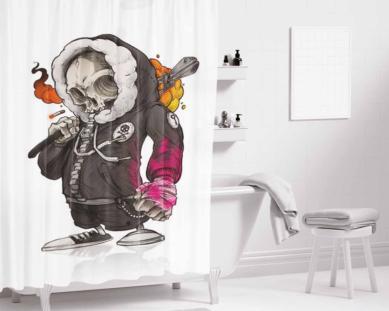 Skinhead Mural Baseball Bathroom Shower Curtain Fabric Waterproof | 66 X 72 Inch