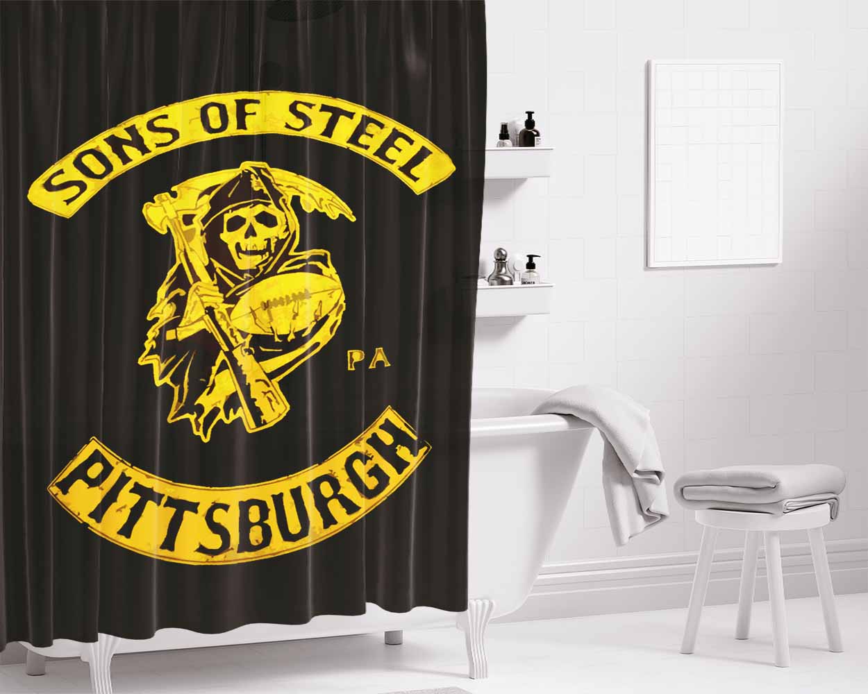 Sons Of Steel Pittsburgh Soa Parody Logo Bathroom Shower Curtain Fabric Waterproof | 66 X 72 Inch