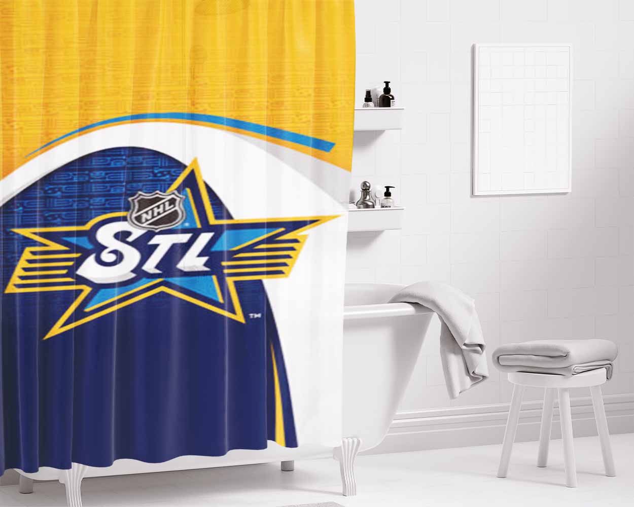 St Louis Blues Bathroom Shower Curtain Fabric Waterproof | 66 X 72 Inch