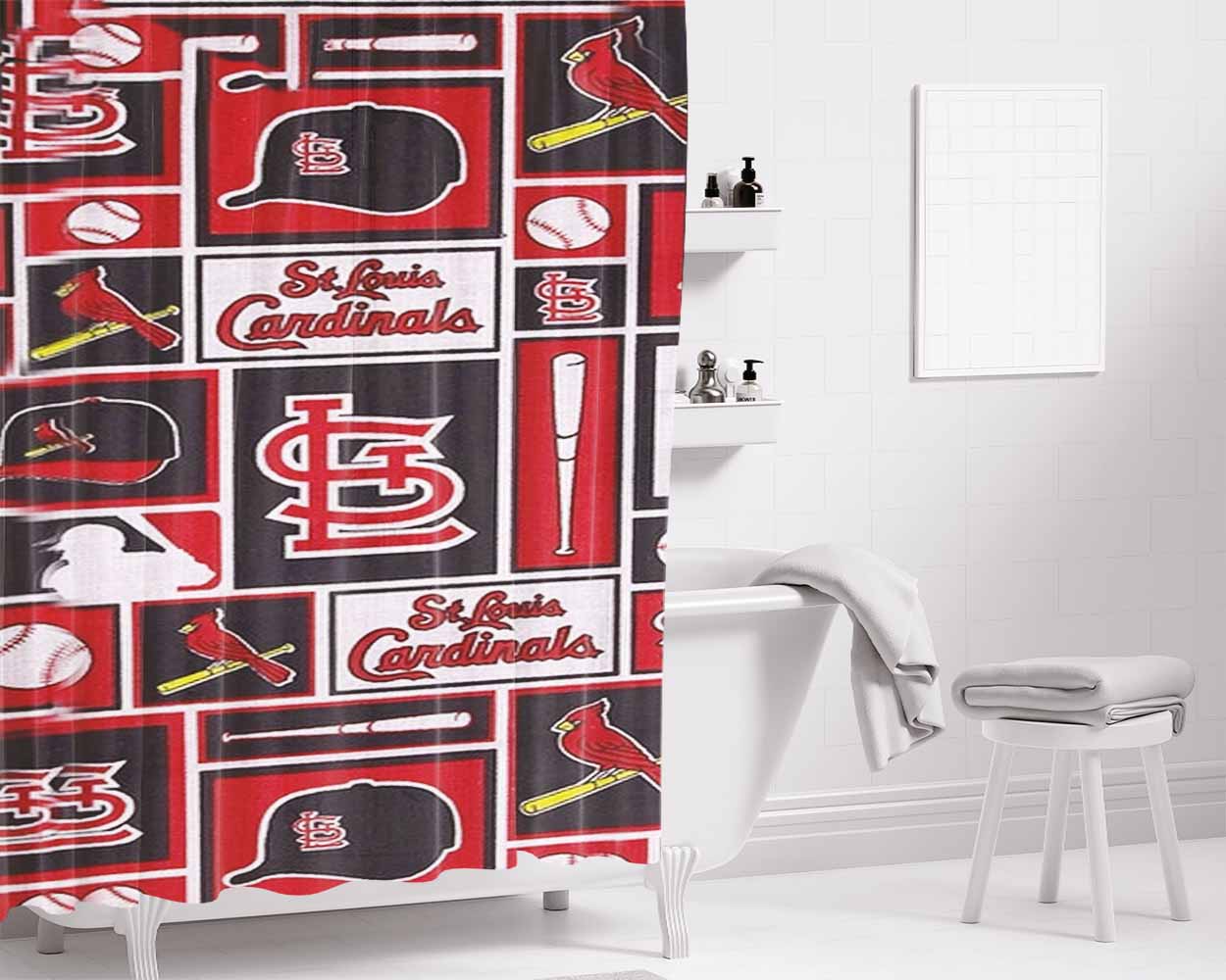 St Louis Cardinals Baseball Bathroom Shower Curtain Fabric Waterproof | 66 X 72 Inch