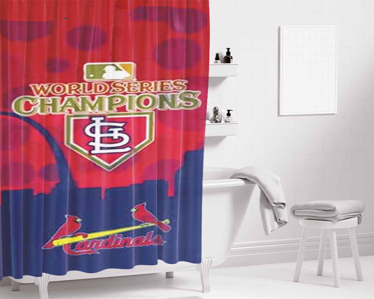 St Louis Cardinals Champ Silhouette Bathroom Shower Curtain Fabric Waterproof | 66 X 72 Inch