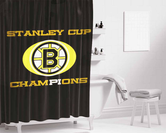 Stanley Cup Champions Boston Bruins Bathroom Shower Curtain Fabric Waterproof | 66 X 72 Inch