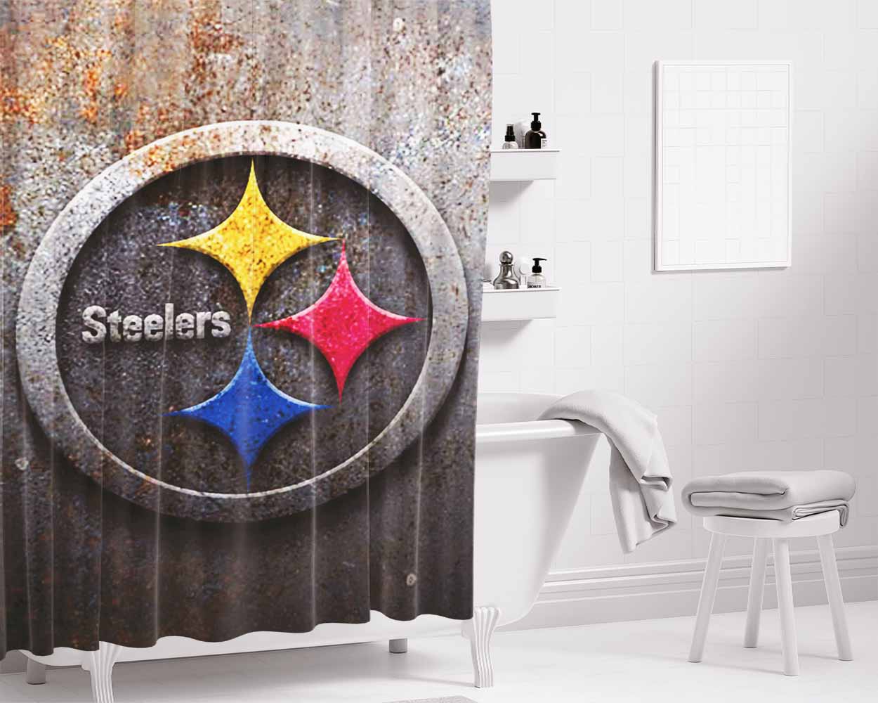 Steelers Logo Bathroom Shower Curtain Fabric Waterproof | 66 X 72 Inch
