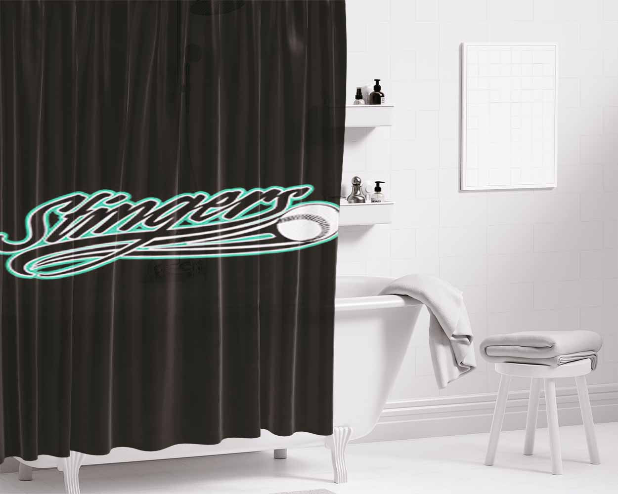 Stingers Baseball Logo Black Bathroom Shower Curtain Fabric Waterproof | 66 X 72 Inch