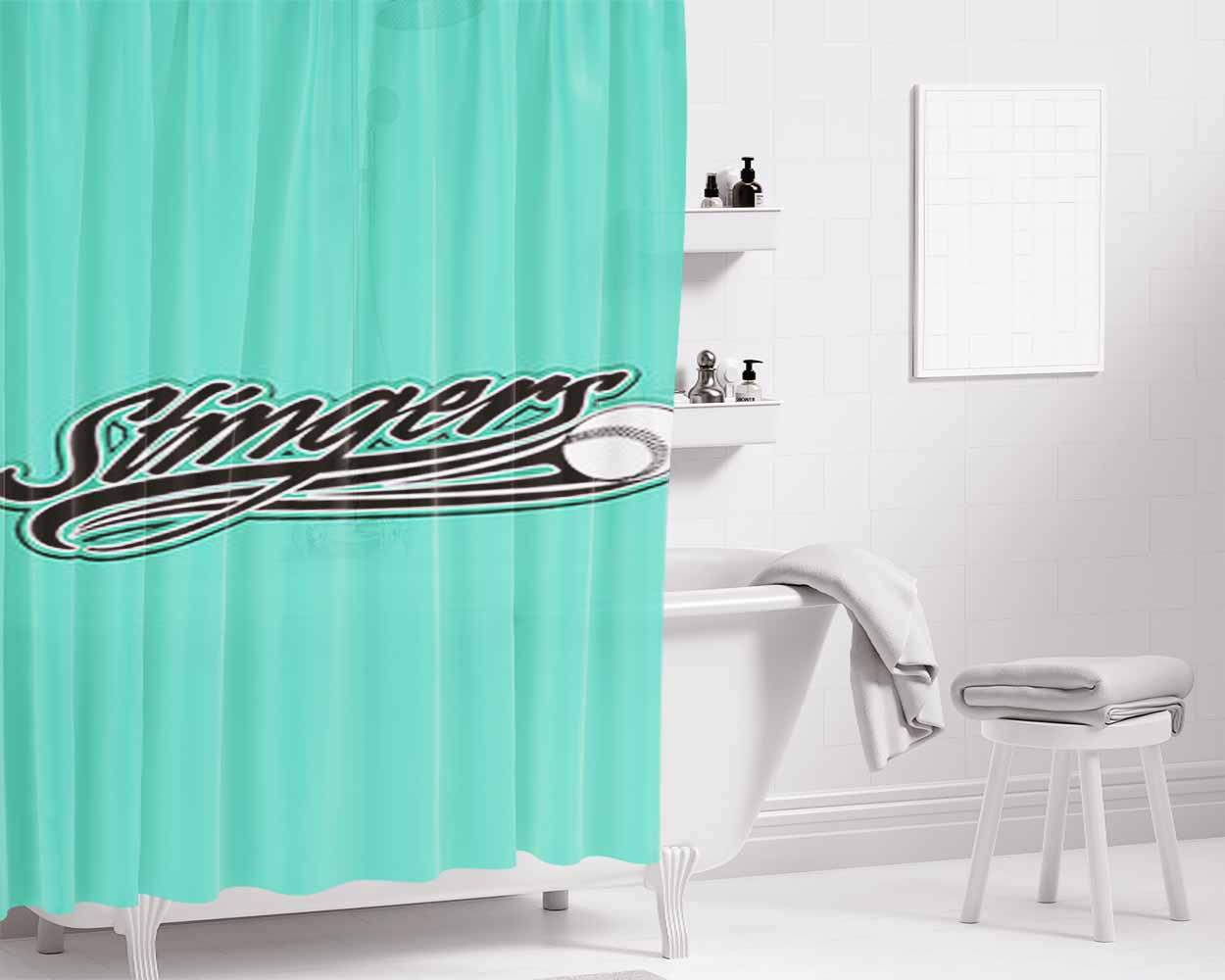 Stingers Baseball Logo Blur Bathroom Shower Curtain Fabric Waterproof | 66 X 72 Inch