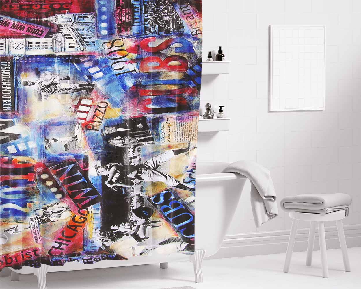 Story Of Chicago Cubs Bathroom Shower Curtain Fabric Waterproof | 66 X 72 Inch