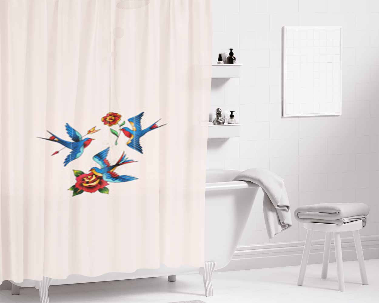 Swallows Bird Bathroom Shower Curtain Fabric Waterproof | 66 X 72 Inch
