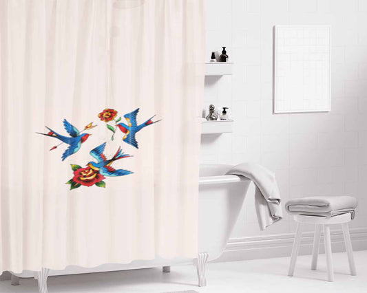 Swallows Bird Bathroom Shower Curtain Fabric Waterproof | 66 X 72 Inch