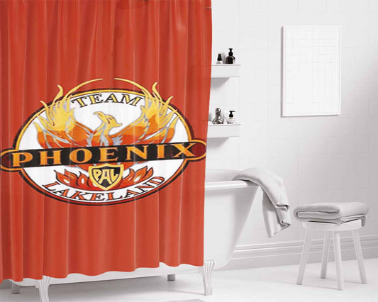 Team Phoening Lakeland Baseball Logo Red Bathroom Shower Curtain Fabric Waterproof | 66 X 72 Inch