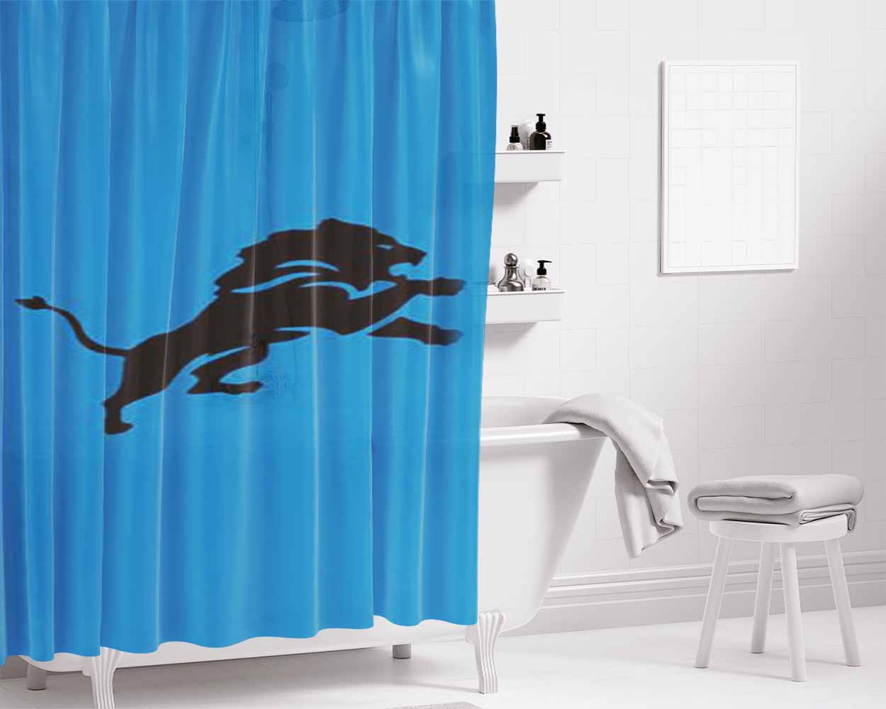 The D Is Detroit Lions Bathroom Shower Curtain Fabric Waterproof | 66 X 72 Inch