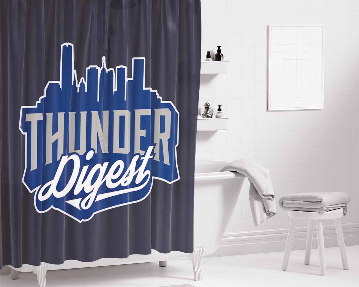 Thunder Digest Oklahoma City Hunder Bathroom Shower Curtain Fabric Waterproof | 66 X 72 Inch