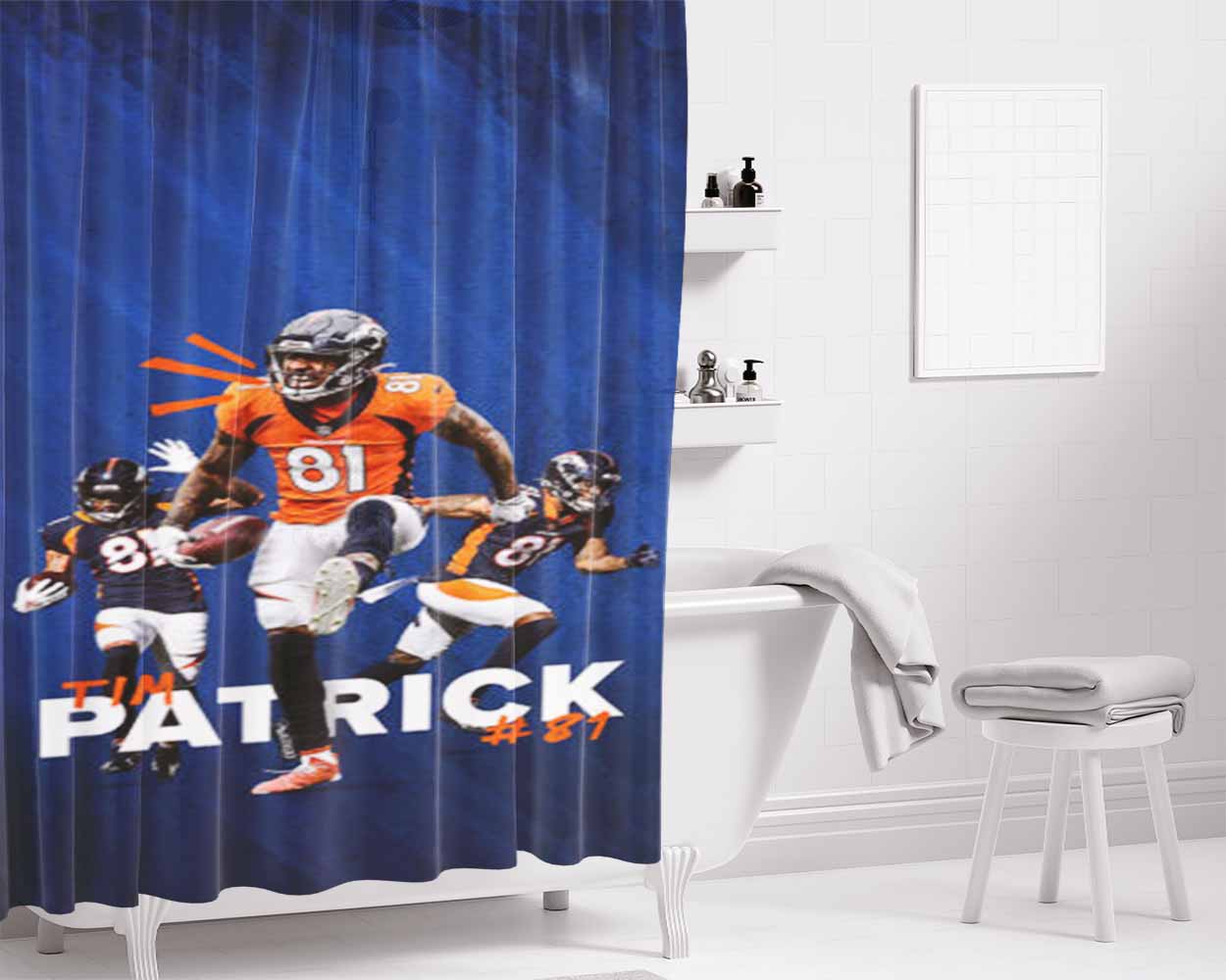 Tim Patrick Denver Broncos Bathroom Shower Curtain Fabric Waterproof | 66 X 72 Inch
