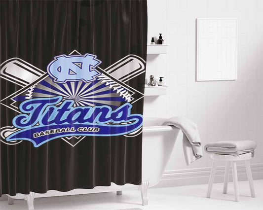 Titans Baseball Logo Black Bathroom Shower Curtain Fabric Waterproof | 66 X 72 Inch