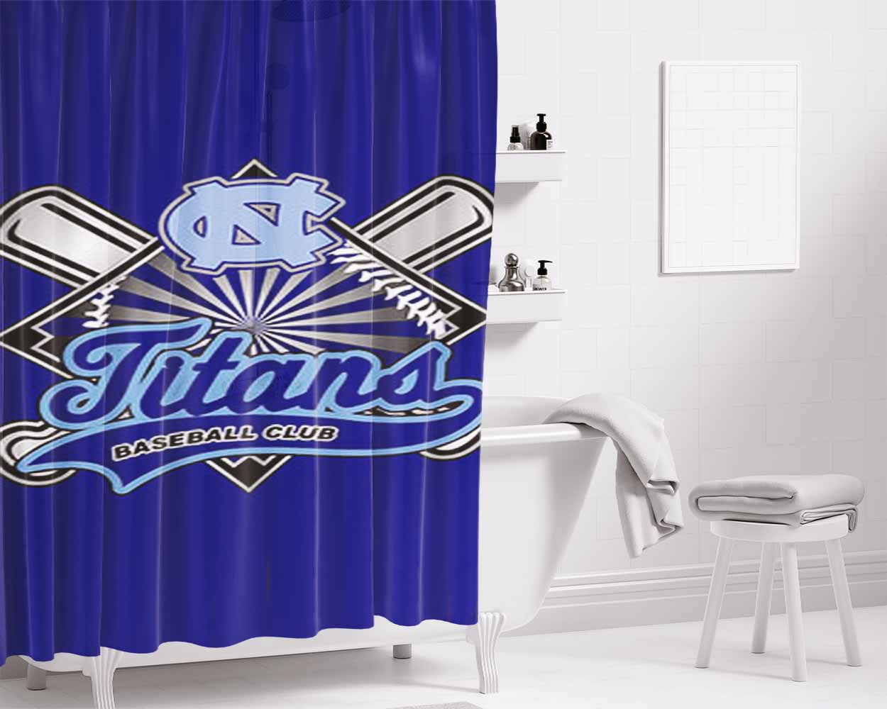 Titans Baseball Logo Blue Bathroom Shower Curtain Fabric Waterproof | 66 X 72 Inch