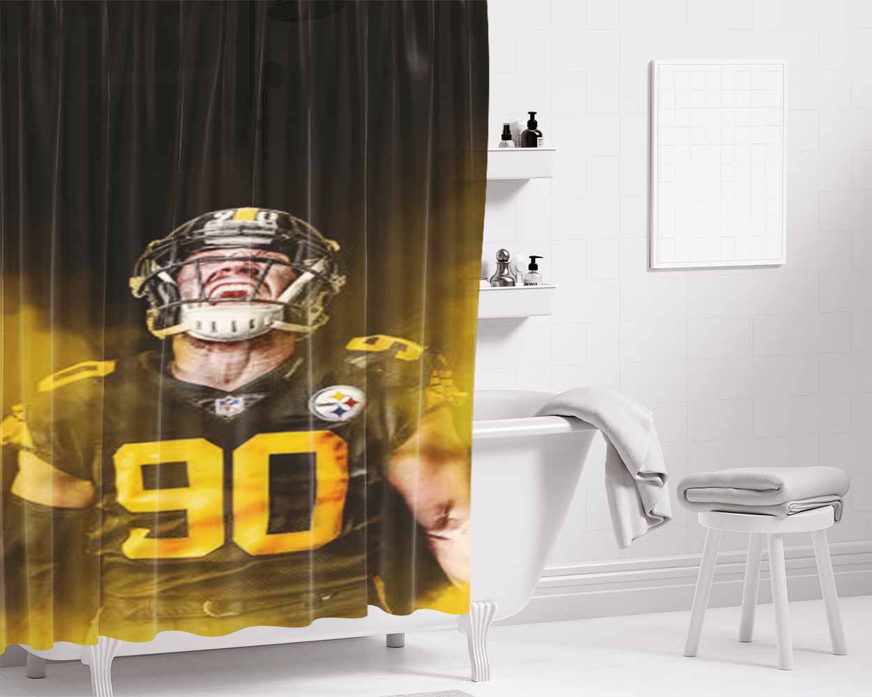 Tj Watt Pittsburgh Steelers Bathroom Shower Curtain Fabric Waterproof | 66 X 72 Inch