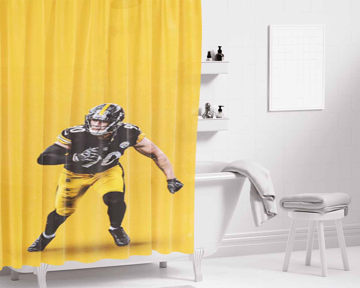 Tj Watt Steelers Bathroom Shower Curtain Fabric Waterproof | 66 X 72 Inch