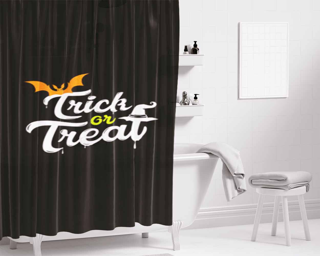 Trick Or Treat Halloween Bathroom Shower Curtain Fabric Waterproof | 66 X 72 Inch