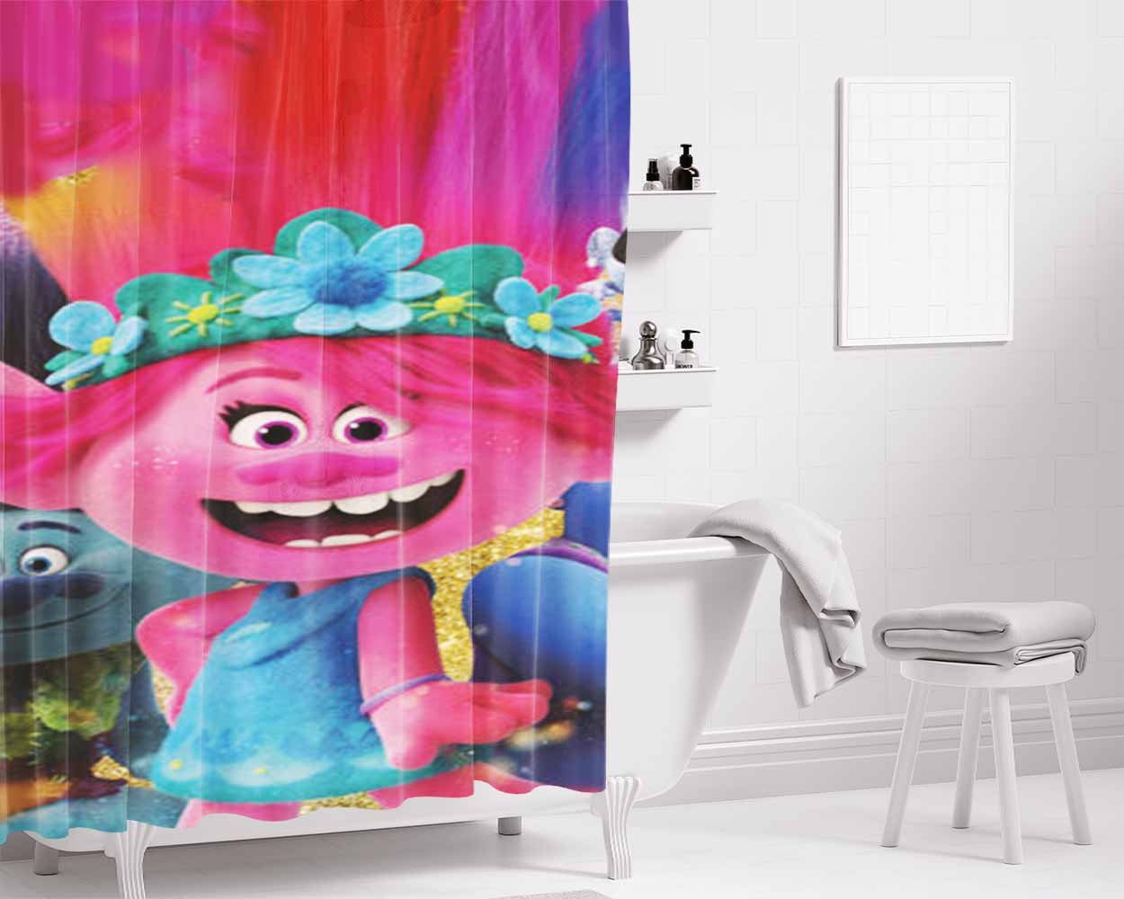 Trolls Poppy Face Bathroom Shower Curtain Fabric Waterproof | 66 X 72 Inch