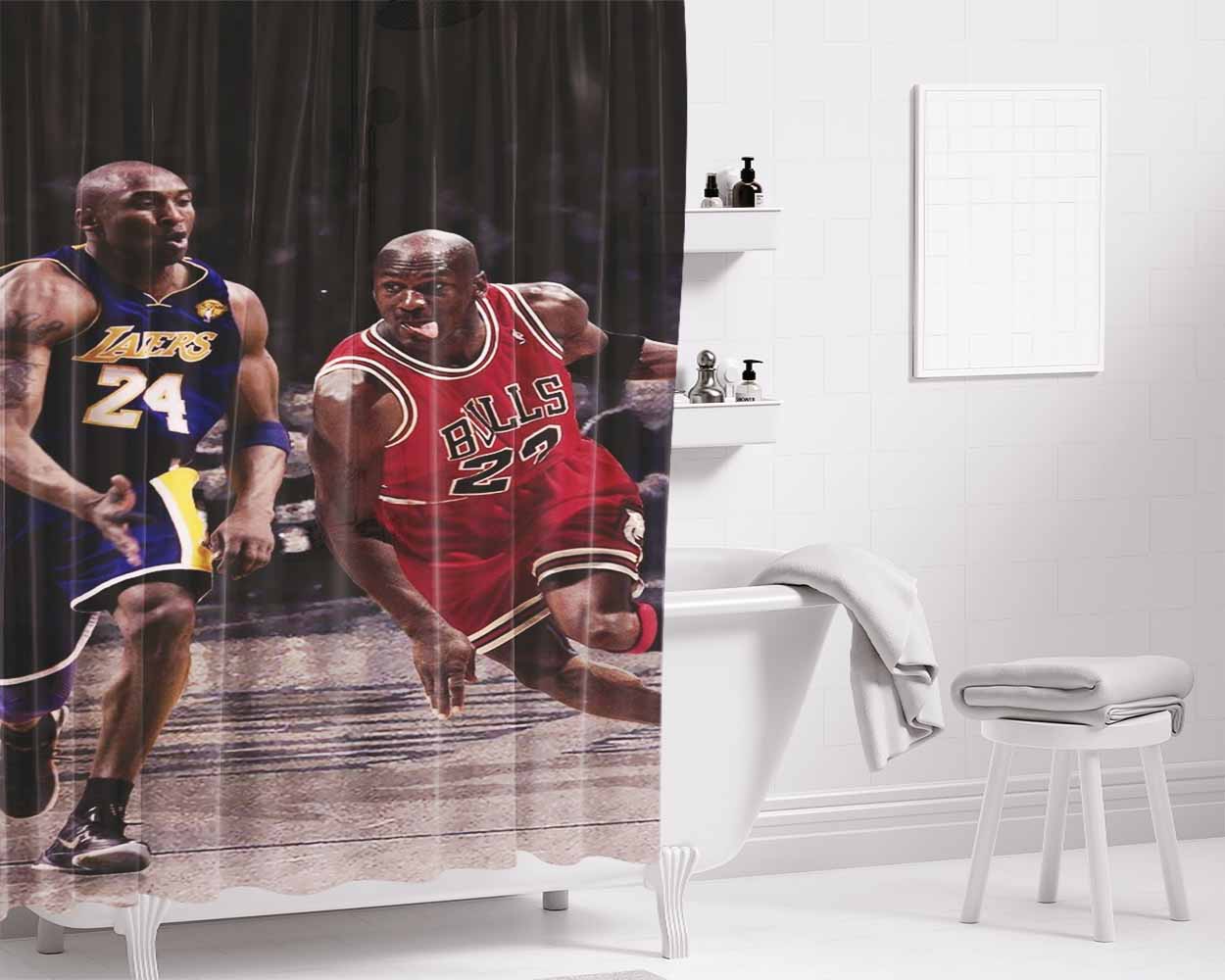Two Legend Jordan Vs Kobe Nba Bathroom Shower Curtain Fabric Waterproof | 66 X 72 Inch