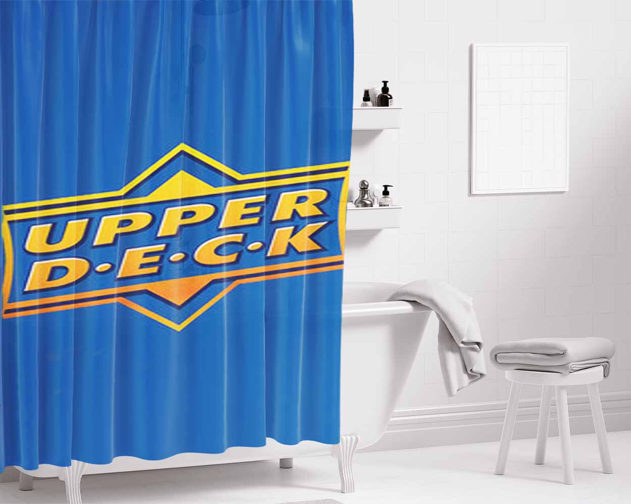 Upper Deck Baseball Logo Blue Bathroom Shower Curtain Fabric Waterproof | 66 X 72 Inch