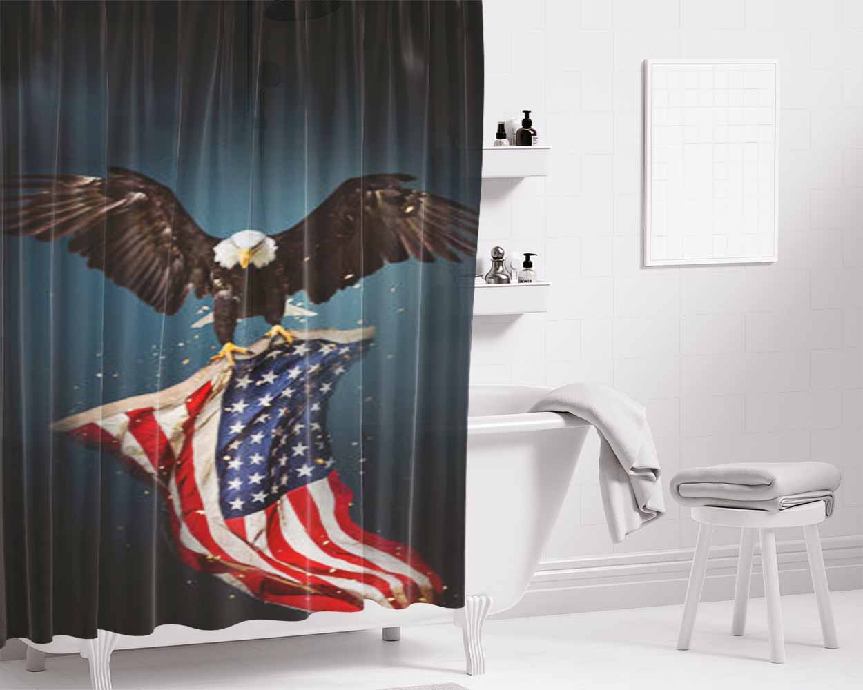Usa Patriotic Eagle Bathroom Shower Curtain Fabric Waterproof | 66 X 72 Inch