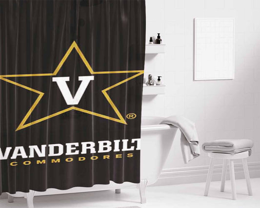 Vanderbilt Commodores Logo On Blk Bathroom Shower Curtain Fabric Waterproof | 66 X 72 Inch