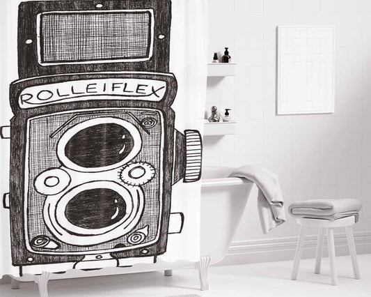 Vintage Art Rolleiflex Free Hand Bathroom Shower Curtain Fabric Waterproof | 66 X 72 Inch