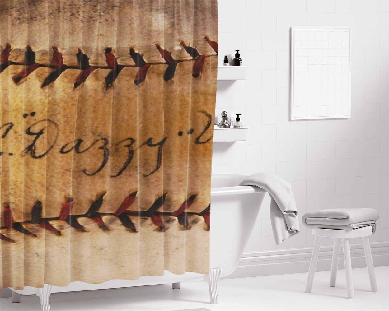 Vintage Ball Baseball Bathroom Shower Curtain Fabric Waterproof | 66 X 72 Inch