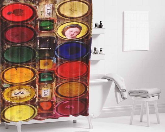 Vintage Palette Color Bathroom Shower Curtain Fabric Waterproof | 66 X 72 Inch