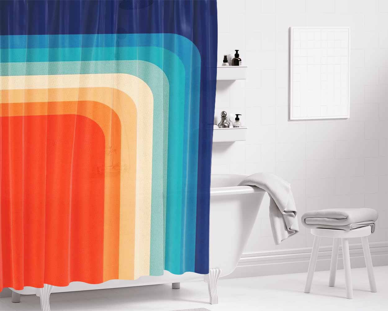 Vintage Red White And Blue C Bathroom Shower Curtain Fabric Waterproof | 66 X 72 Inch