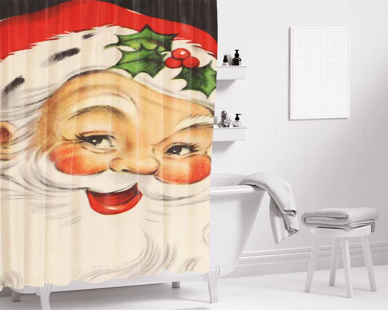 Vintage Santa Claus 1 Bathroom Shower Curtain Fabric Waterproof | 66 X 72 Inch
