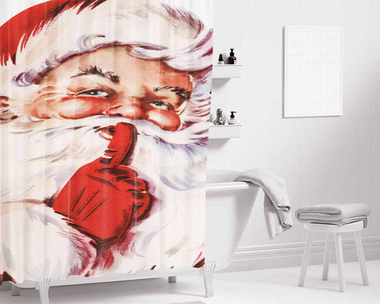 Vintage Santa Claus Bathroom Shower Curtain Fabric Waterproof | 66 X 72 Inch