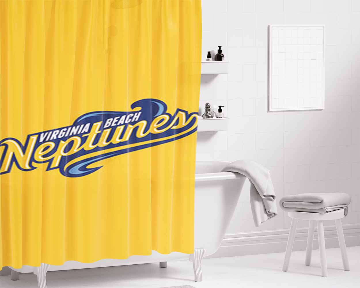 Virginia Beach Neptunes Baseball Logo Yelow Bathroom Shower Curtain Fabric Waterproof | 66 X 72 Inch