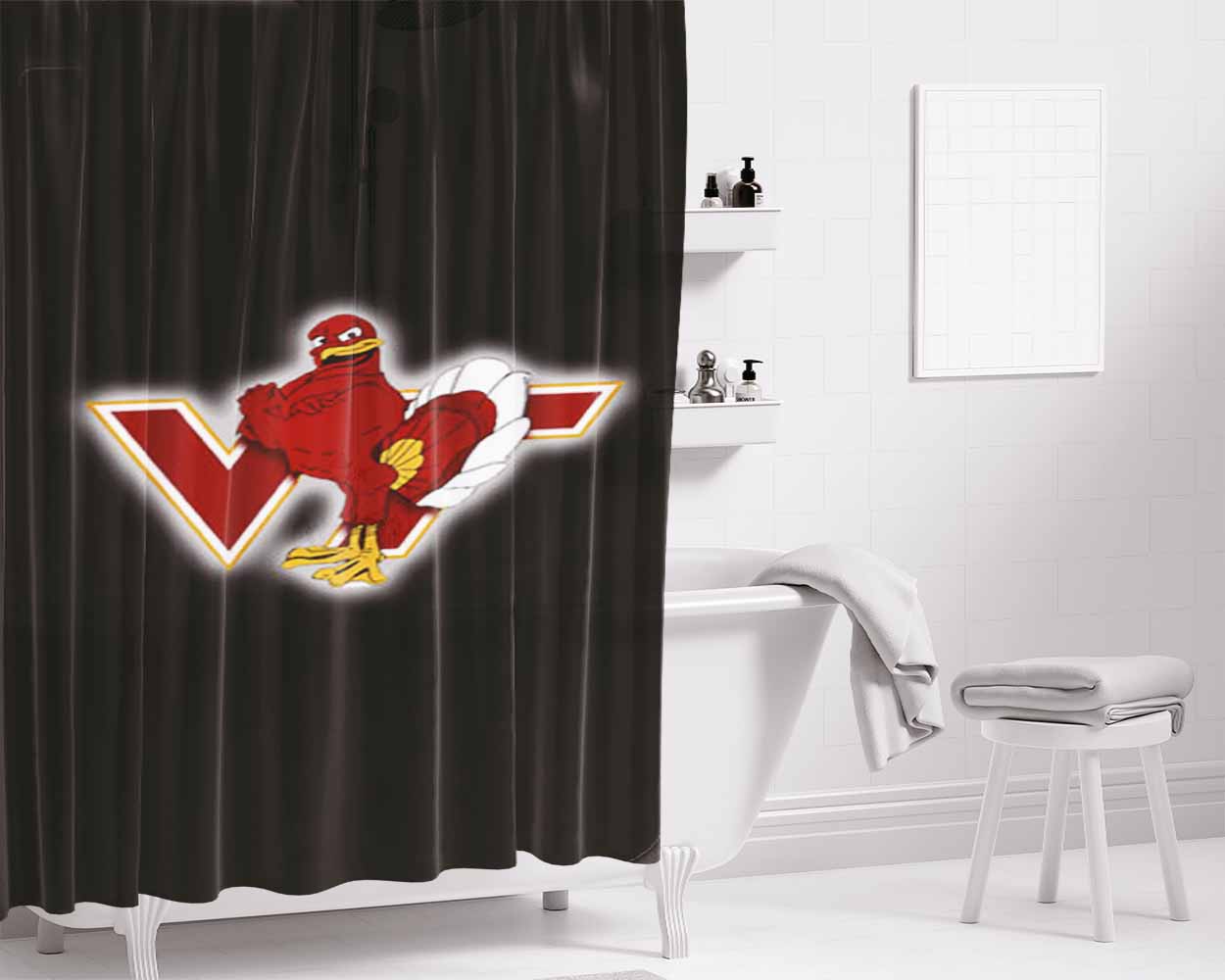 Virginia Tech Black Bathroom Shower Curtain Fabric Waterproof | 66 X 72 Inch
