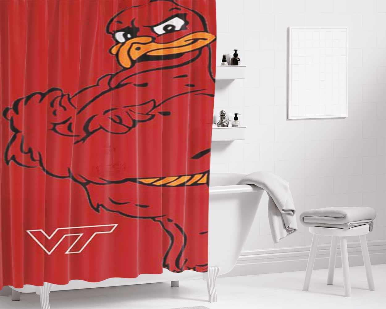 Virginia Tech Hokies Logo Big Bathroom Shower Curtain Fabric Waterproof | 66 X 72 Inch