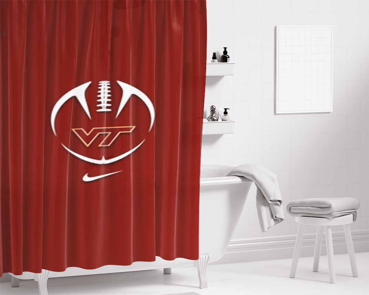 Virginia Tech Hokies Bathroom Shower Curtain Fabric Waterproof | 66 X 72 Inch