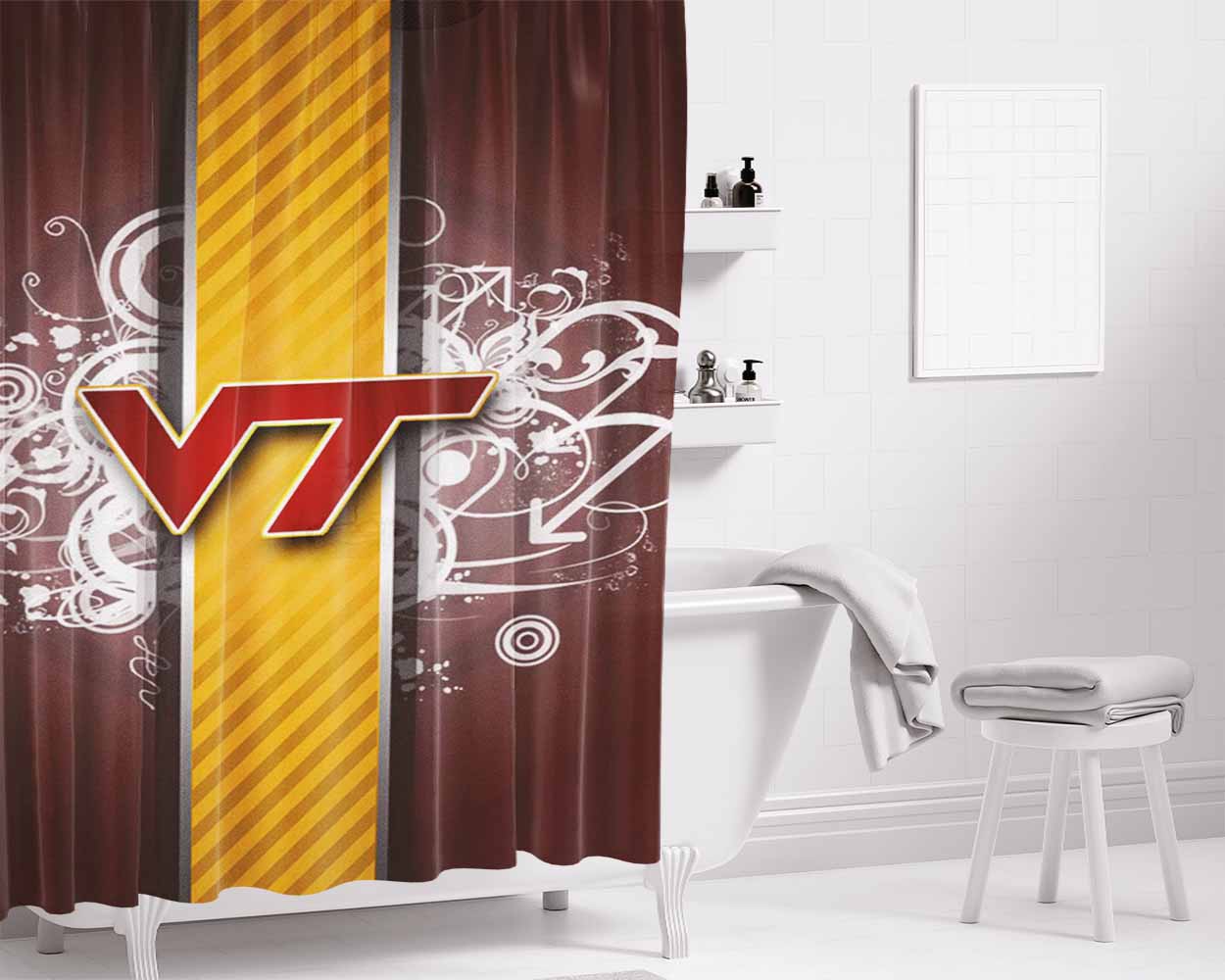 Virginia Tech Logo Wallpaper Bathroom Shower Curtain Fabric Waterproof | 66 X 72 Inch